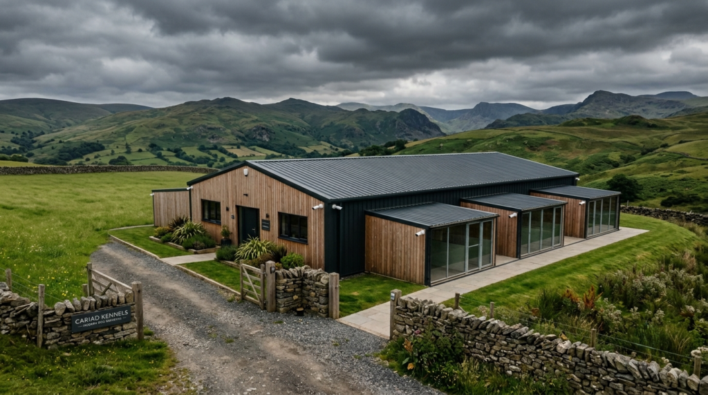 KR Security Systems boarding kennel and cattery security installation set in a rural landscape